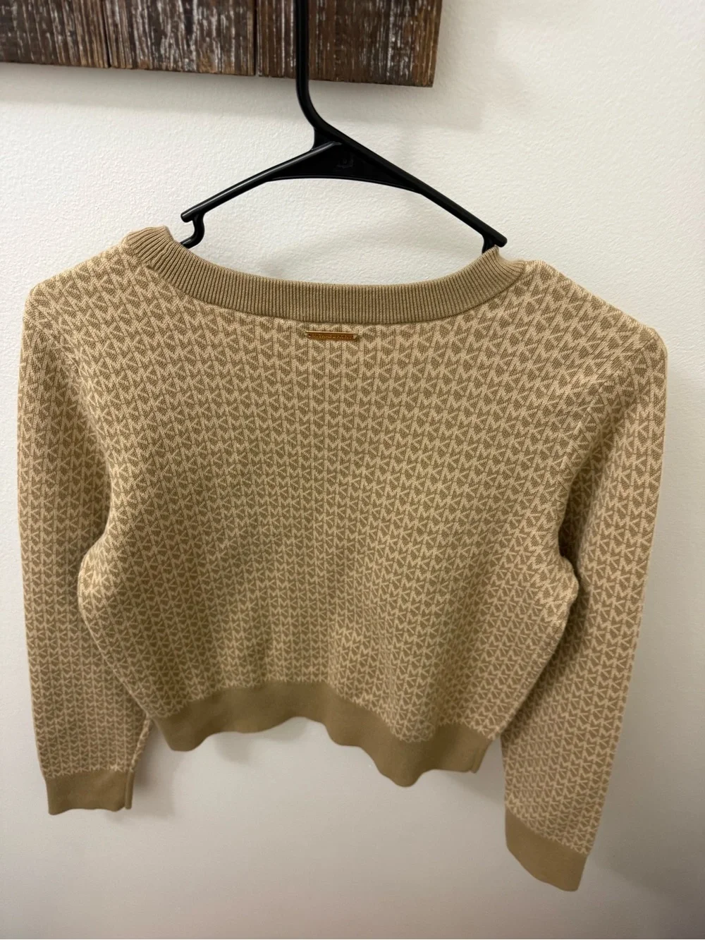 Michael Kors Women's Tan Logo-Pattern Crewneck Sweater